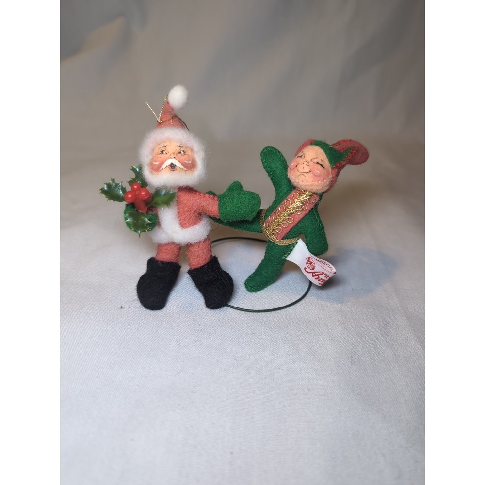 2x Vintage 1996 Annalee Santa & Elf  Ornaments 4"